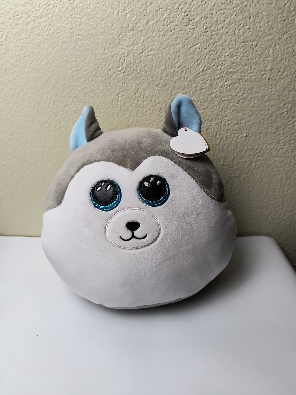 Ty Squish -A-Boos Slush The Husky Gray White Glittery Blue Eyes Stitched Mouth
